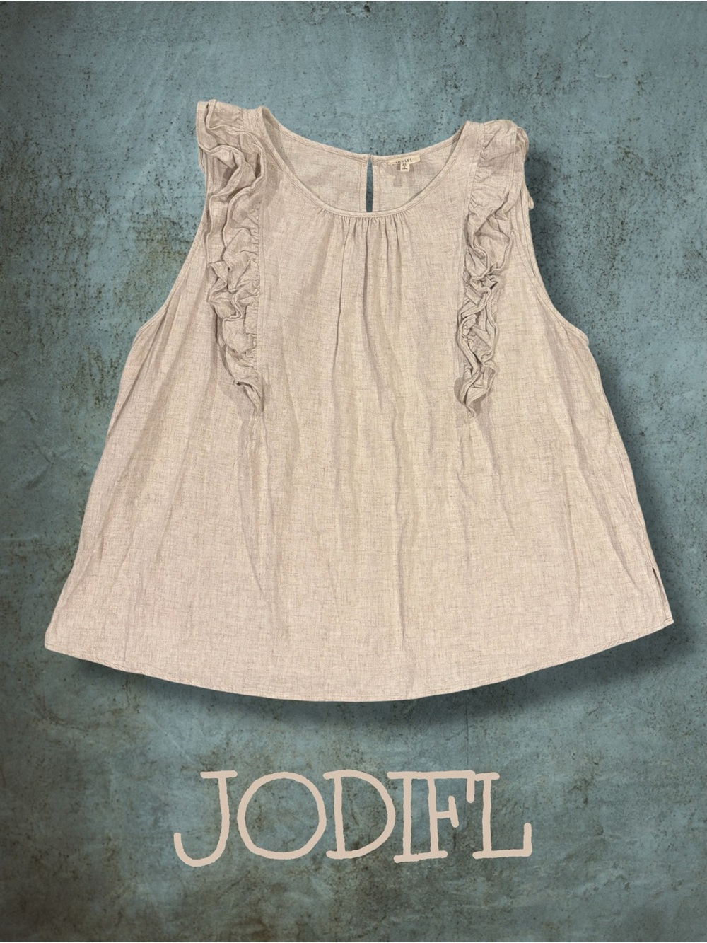 JODIFL Linen Blend Ruffle Sleeveless Top Oatmeal Beige Plus Size 3X